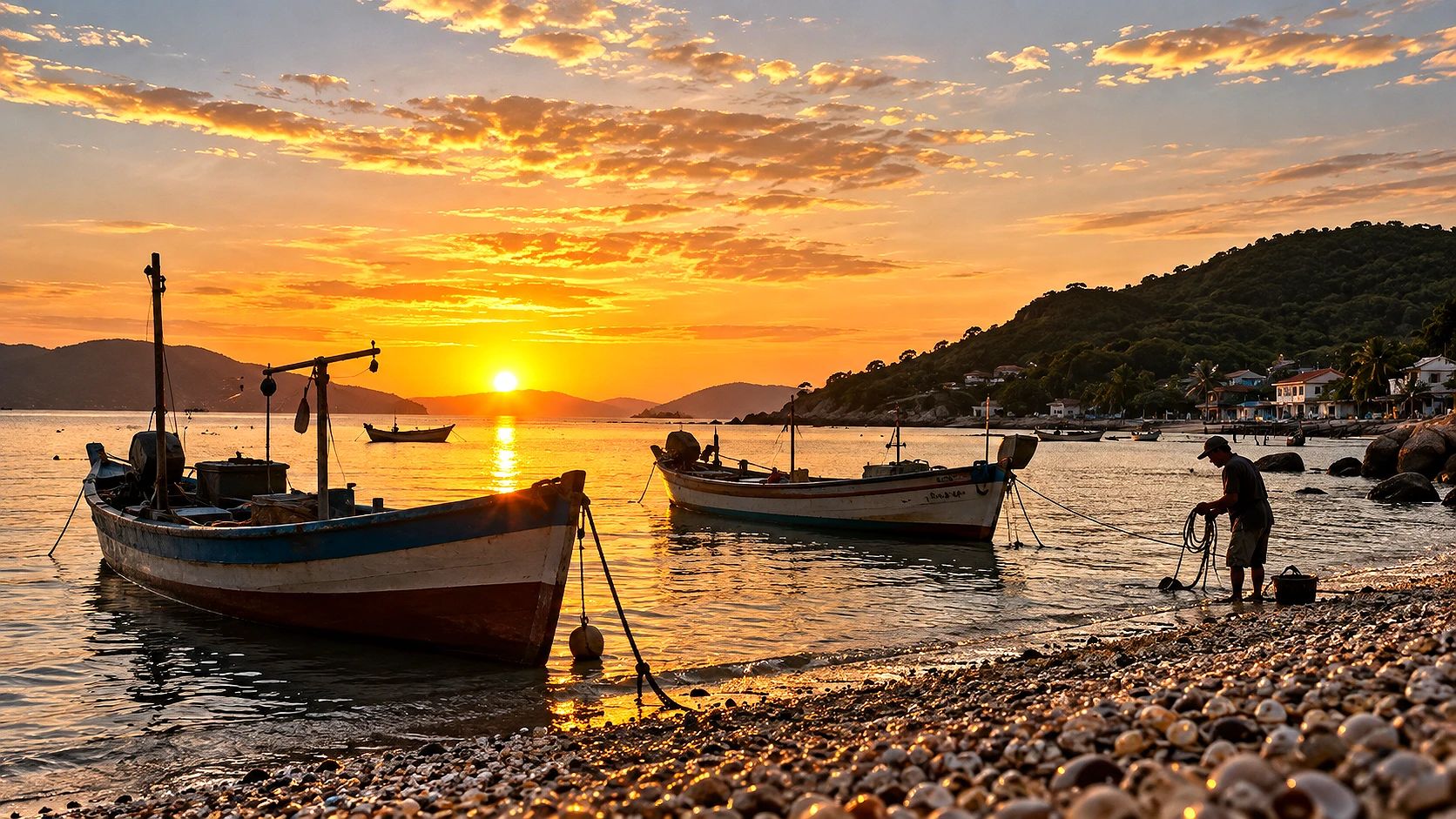 Pôr do sol na Praia do Cascalho em Penha